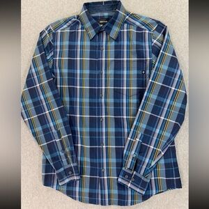 Marmot Men M Blue White Yellow Plaid Zephyr Shirt Long Sleeve Button Front.